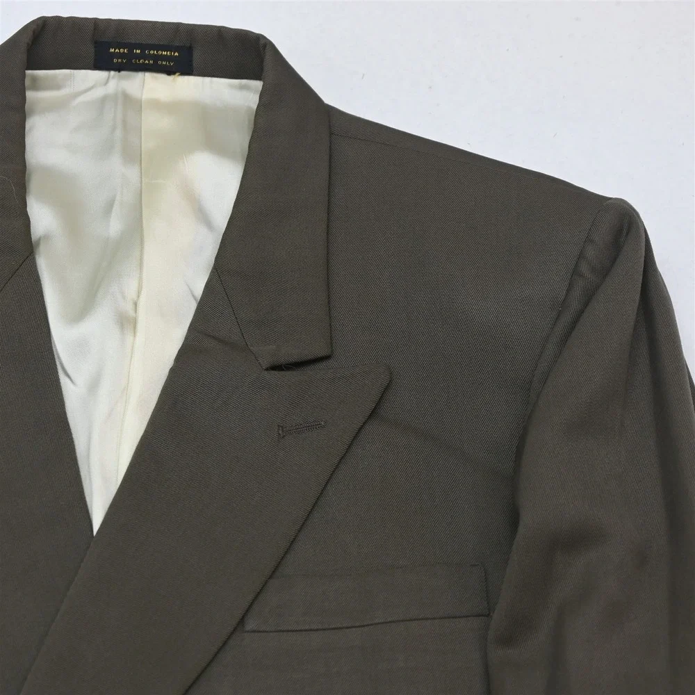 Vtg Oscar de la Renta Double Breasted 42R 32x30 Tan Brown Wool Jacket Pants Suit